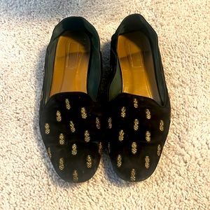 Aquazurra cover table loafers / slides with gold pineapples 38.5
